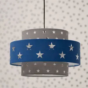 ValueLights Weaver Modern Children's Blue and Light Grey Cut Out Star Design Ceiling Pendant Light Shade