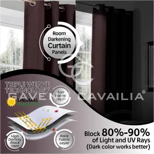 GC GAVENO CAVAILIA Choco Blackout Eyelet Curtains 66x72 Inches 80-90% Black Out Thermal Ring Top Curtain Pair Window