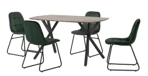 Athens Dining Set Medium Oak Effect Black with Green Velvet Chairs