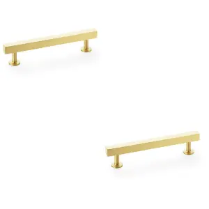 2 PACK - Straight Square Bar Pull Handle - Satin Brass 128mm Centres SOLID BRASS Drawer