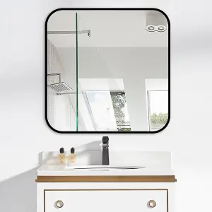 Black Square Wall Bathroom Framed Mirror Vanity Mirror Makeup Mirror for Dressing Table 600 mm x 600 mm