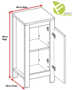 Small Bathroom Cabinet 400 Freestanding 40cm Floor Base Unit Slim Storage Cupboard Oak Effect Classic