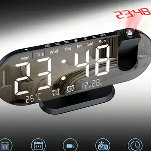 LED alarm clock temperature and humidity digital projection clock mirror electronic clock