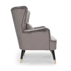 Velvet Light Grey Camila Accent Wingback Chair with Footstool