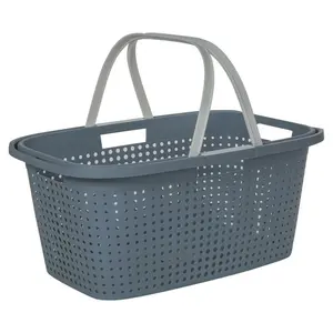 Plastic Laundry Basket with Handles Blue