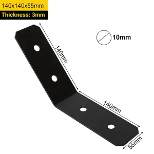 Pack of 10 - Heavy Duty Black 135 Degrees Angle Bracket - 135 Degrees Corner Brace -  Black 135 Degrees Corner Bracket 140x140x55m