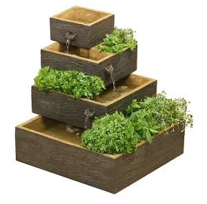 Primrose Dalton 4-Tier Cascading Solar Powered Outdoor Water Feature & Herb Planter 42cm