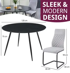 Hallowood Furniture Cullompton Large Round Black Dining Table 120cm with 4 Grey High Back Chairs