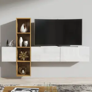 Wally TV Unit 180cm Oak & White with High Gloss Doors - Creative Furniture