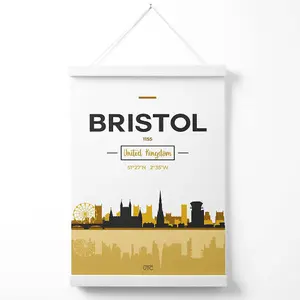 Bristol Yellow and Black City Skyline Poster with Hanger / 33cm / White