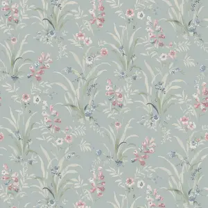 Laura Ashley Duck Egg & Pink Mosedale Posy Smooth Wallpaper