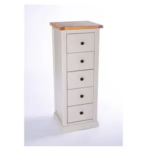 Loreo 5 Drawer Narrow Chest of Drawers Brass Knob