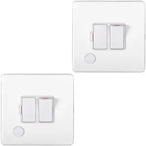 2 PACK 1 Gang 13A Switched Fuse Spur & Flex Outlet SCREWLESS MATT WHITE Plate