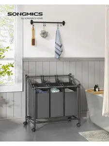 SONGMICS Rolling Laundry Sorter, Laundry Basket With 3 Removable Bags, Laundry Hamper, Laundry Trolley, For Laundry Room