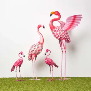 Homescapes Small Metal Pink Flamingo with Hooked Neck, 35 cm Tall