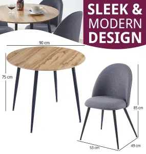 Hallowood Furniture Cullompton Round Dining Table 90cm with 4 Dark Grey Curved Back Fabric Chairs