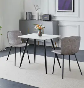 Hallowood Furniture Cullompton Small Rectangular Dining Table 80cm with 2 Grey Leather Effect Chairs