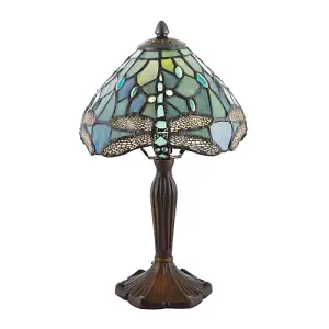 Handmade Emerald Green Stained Glass 8 Inch Tiffany Lamp with Dragonfly Design