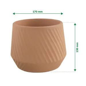 Verve Lummi Terracotta Slanting stripes Clay Plant pot (Dia) 17cm, (H)13cm