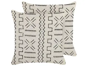 Set of 2 Cushions MYRICA Cotton 45 x 45 cm Geometric Block-Printing White