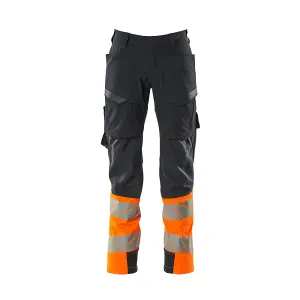 Mascot Accelerate Safe Ultimate Stretch Trousers with Thigh Pockets - Dark Navy/Hi-Vis Orange   (33.5) (Leg Length - Regular)