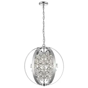 Luminosa Contemporary Spherical Pendant Ceiling 5 Light Chrome, Crystal