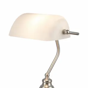 Deco Morgan Bankers Lamp Table Desk Lamp Satin Nickel White Glass Shade