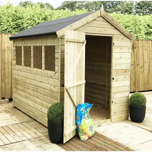 8 x 8 Garden Shed Premier Pressure Treated T&G APEX Wooden Garden Shed + 4 Windows + Single Door (8' x 8' / 8ft x 8ft) (8x8 )