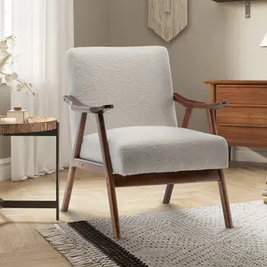 Teddy Boucle Fabric White Selma Accent Chair