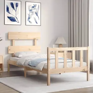 Berkfield Bed Frame with Headboard Small Single Solid Wood