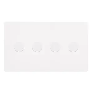 White Metal Screwless Plate 4 Gang 2 Way LED 100W Trailing Edge Dimmer Light Switch. - SE Home