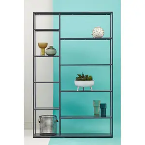 Interiors By Premier Stylish Grey Metal Multi Shelf Unit, Practical Design Corner Shelf Unit, Multi Level Narrow Shelving Unit