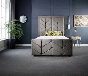 DS Living Milly Chevron 6FT Super King Upholstered Bed Frame in Soft Touch Charcoal Grey Velvet