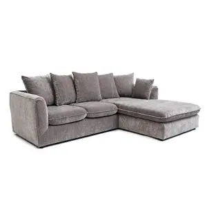 Lucas Water Repellent Velvet Chenille Right Facing Corner Sofa in Grey