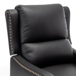 Recliner Upholstered Armchair PU Leather Padded Comfy Sofa Lounge Chair, Push Back Recliner with Rivet Decoration - Black