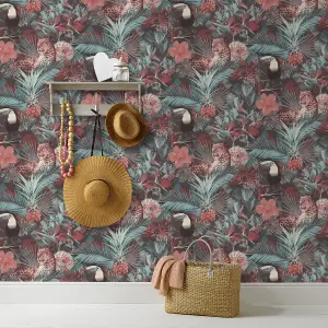 Erismann Paste The Wall Bright Tropical Floral Jungle Navy Red Blue Wallpaper