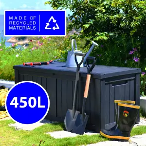 Homeology TUNGSTEN Black 450 Litre 119 Gallon Waterproof Extra Large Lockable Easy-Open Garden Storage Box