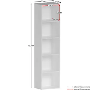 Gerardi Standard Bookcase White / 132 cm H x 32 cm W