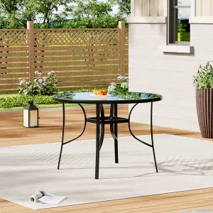 Black Round Tempered Glass Tabletop Metal Outdoor Garden Coffee Table with Parasol Hole 105cm