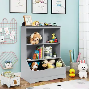 Costway Kids Bookcase 3-Tier Toy Storage Cubby Wooden Display Rack Cabinet