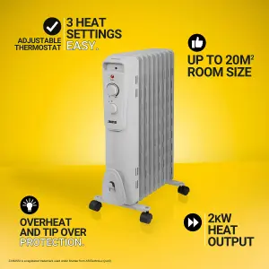 Zanussi ZOFR5004 2kW 9 Fin Oil Filled Radiator in Light Grey