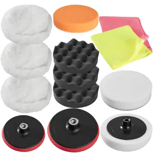 Buffer Pads - 3 pads, 5 sponges, 2 microfibre cloths, 3 polishing machine heads - colourful