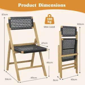 Costway Set of 2 Patio Folding Chairs Portable Garden Dining Chairs w/ Woven Rope Seat