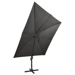 Berkfield Cantilever Umbrella with Pole and LED Lights Anthracite 300 cm