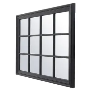 12 Pane Black Large Rectangular Black Wall Framed Mirror W 1200mm x H 800mm