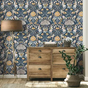 Dimensions Woodland Wallpaper Navy Fine Decor FD42950