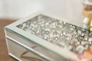 Silver Mirror Jewellery Box With Crushed Diamantes