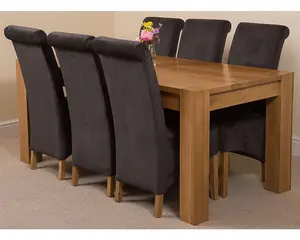 Kuba 180 x 90 cm Chunky Oak Dining Table and 6 Chairs Dining Set with Montana Black Fabric Chairs