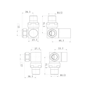 Chrome Square Corner Radiator Valves