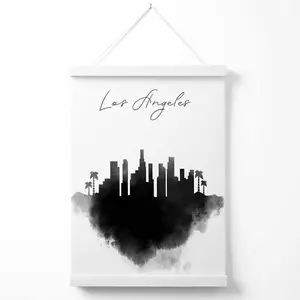 Los Angeles Watercolour Skyline City Poster with Hanger / 33cm / White